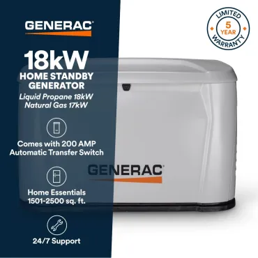 Generac 18kW Next Gen Home Standby Generator with 200-Amp Automatic Transfer Switch | 7324