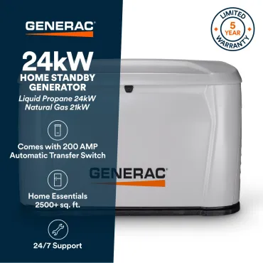 Generac 24kW Next Gen Home Standby Generator with 200-Amp SE Rated Automatic Transfer Switch | Model 7326